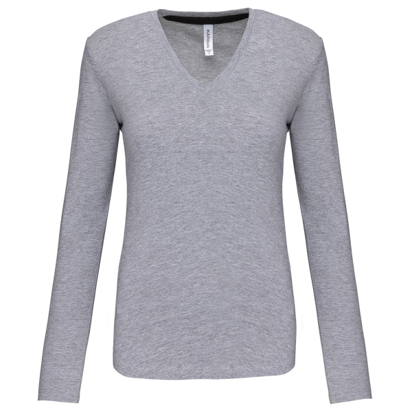 T-shirt de manga comprida decote em V para senhora-Oxford Grey-S-RAG-Tailors-Fardas-e-Uniformes-Vestuario-Pro