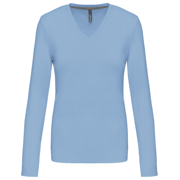 T-shirt de manga comprida decote em V para senhora-RAG-Tailors-Fardas-e-Uniformes-Vestuario-Pro