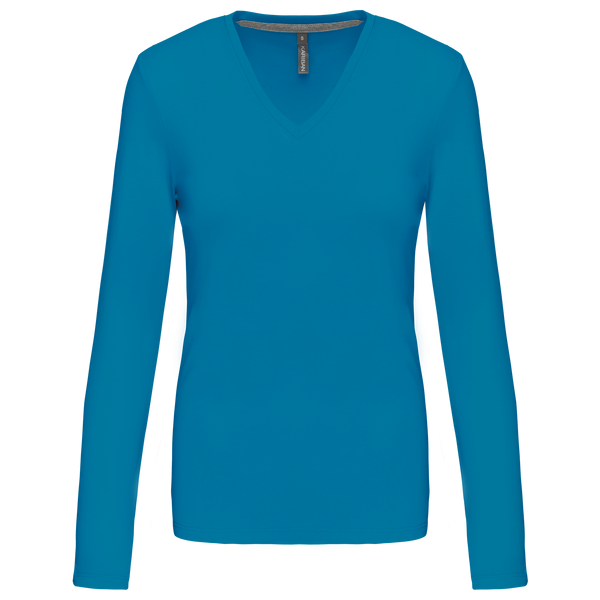 T-shirt de manga comprida decote em V para senhora-RAG-Tailors-Fardas-e-Uniformes-Vestuario-Pro