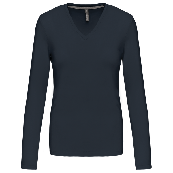 T-shirt de manga comprida decote em V para senhora-Navy-S-RAG-Tailors-Fardas-e-Uniformes-Vestuario-Pro