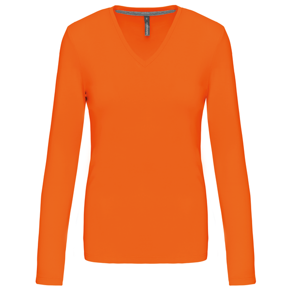 T-shirt de manga comprida decote em V para senhora-Orange-S-RAG-Tailors-Fardas-e-Uniformes-Vestuario-Pro