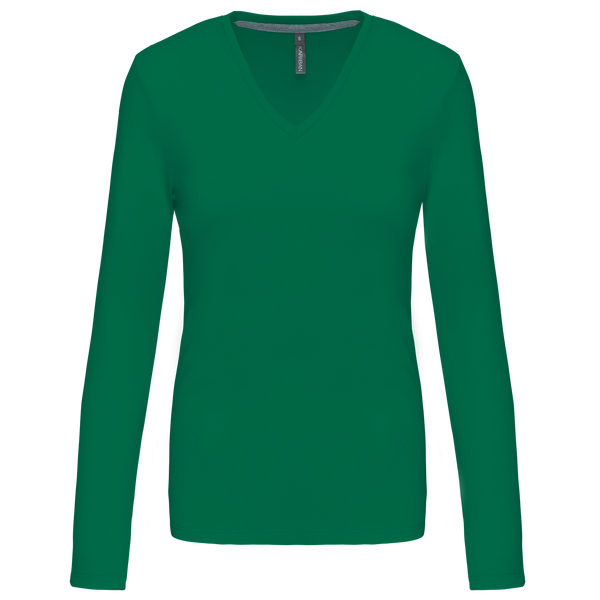 T-shirt de manga comprida decote em V para senhora-Kelly Green-S-RAG-Tailors-Fardas-e-Uniformes-Vestuario-Pro