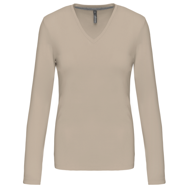 T-shirt de manga comprida decote em V para senhora-Light Sand-S-RAG-Tailors-Fardas-e-Uniformes-Vestuario-Pro