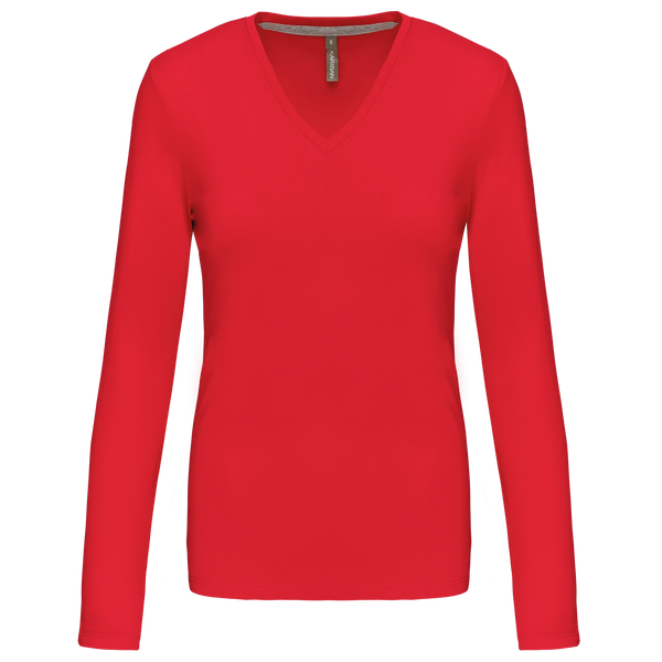 T-shirt de manga comprida decote em V para senhora-Red-S-RAG-Tailors-Fardas-e-Uniformes-Vestuario-Pro