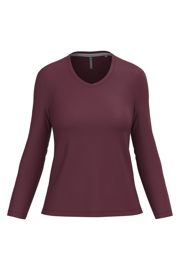 T-shirt de manga comprida decote em V para senhora-Vinho-3XL-RAG-Tailors-Fardas-e-Uniformes-Vestuario-Pro