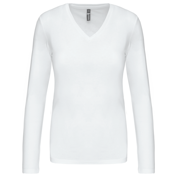 T-shirt de manga comprida decote em V para senhora-White-S-RAG-Tailors-Fardas-e-Uniformes-Vestuario-Pro