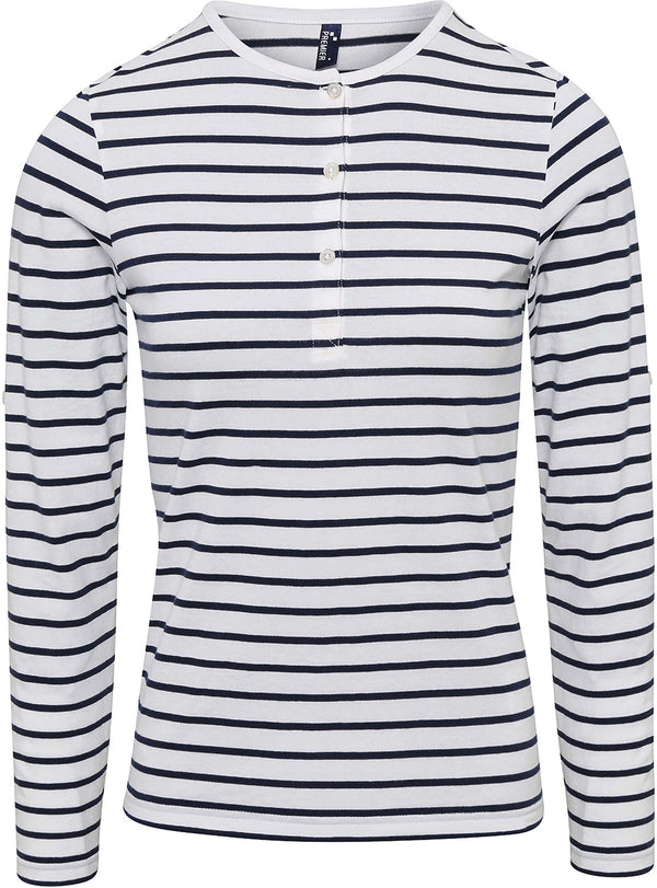 T-shirt de senhora com mangas dobráveis "Long John"-Branco / Azul Marinho-XS-RAG-Tailors-Fardas-e-Uniformes-Vestuario-Pro