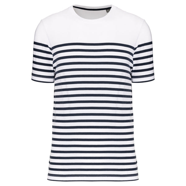 T-shirt estilo marinheiro Bio com decote redondo para homem-White / Navy Stripes-S-RAG-Tailors-Fardas-e-Uniformes-Vestuario-Pro