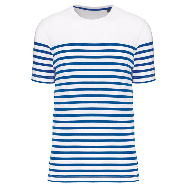 T-shirt estilo marinheiro Bio com decote redondo para homem-White / Royal Blue Stripes-S-RAG-Tailors-Fardas-e-Uniformes-Vestuario-Pro