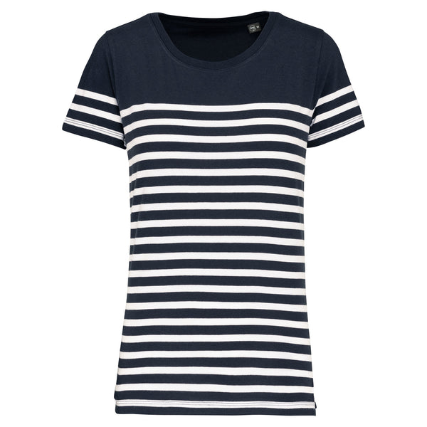 T-shirt estilo marinheiro Bio com decote redondo para senhora-Navy / White Stripes-XS-RAG-Tailors-Fardas-e-Uniformes-Vestuario-Pro