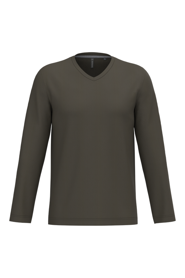 T-shirt manga comprida e decote V-Dark Khaki-S-RAG-Tailors-Fardas-e-Uniformes-Vestuario-Pro