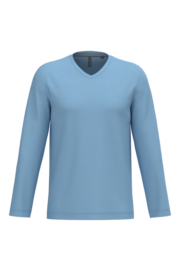 T-shirt manga comprida e decote V-Sky Blue-S-RAG-Tailors-Fardas-e-Uniformes-Vestuario-Pro