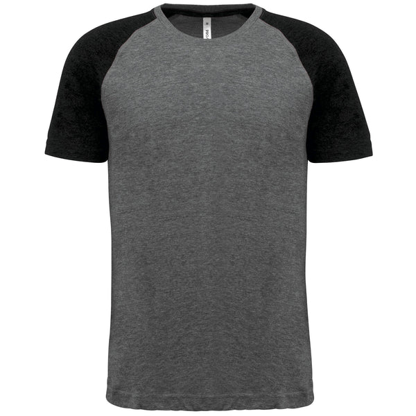 T-shirt triblend bicolor de desporto de adulto-Grey Heather / Black Heather-XS-RAG-Tailors-Fardas-e-Uniformes-Vestuario-Pro