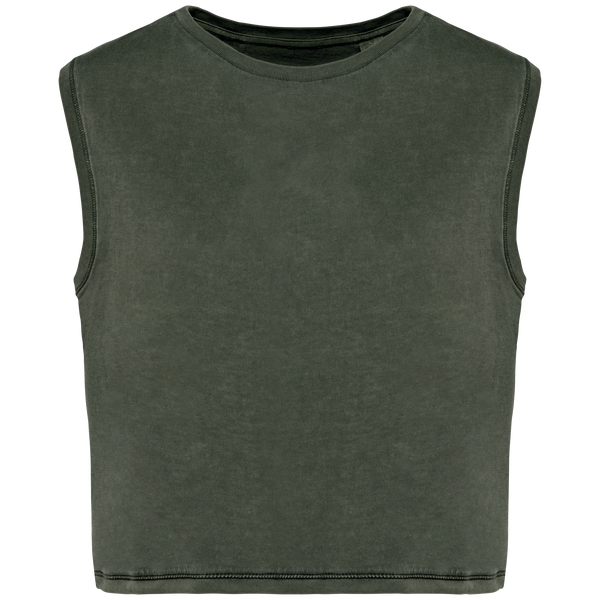Top Curto Sem Mangas de Senhora em Algodão Biológico-Cáqui Orgânico Lavado-XS-RAG-Tailors-Fardas-e-Uniformes-Vestuario-Pro