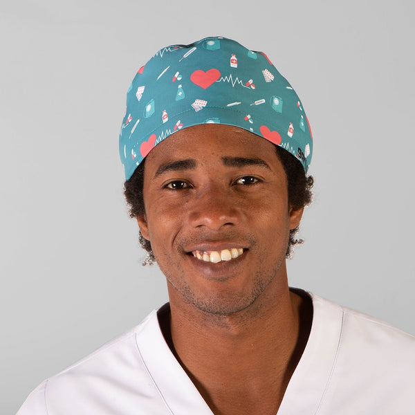 Touca Cirurgica Microfibra Corações-C/tiras-Único-RAG-Tailors-Fardas-e-Uniformes-Vestuario-Pro