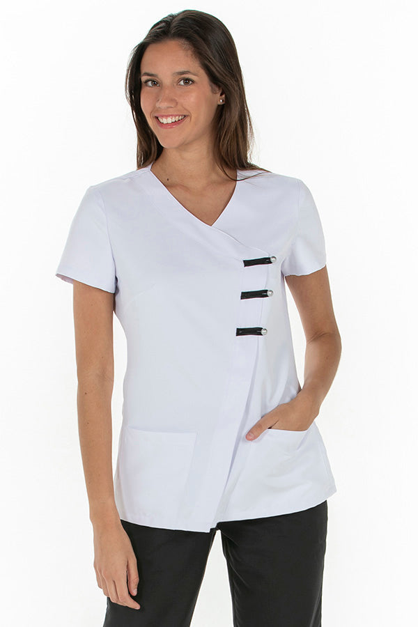 Túnica Azaleia m\curta-Branco - Preto-XS / (SP)-RAG-Tailors-Fardas-e-Uniformes-Vestuario-Pro