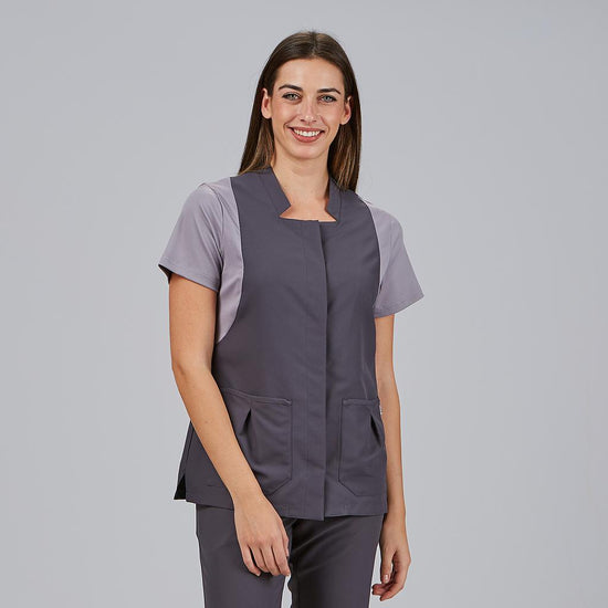 Túnica Carmina de Manga Curta com Botão Oculto-Cinzento - 139-XS-RAG-Tailors-Fardas-e-Uniformes-Vestuario-Pro