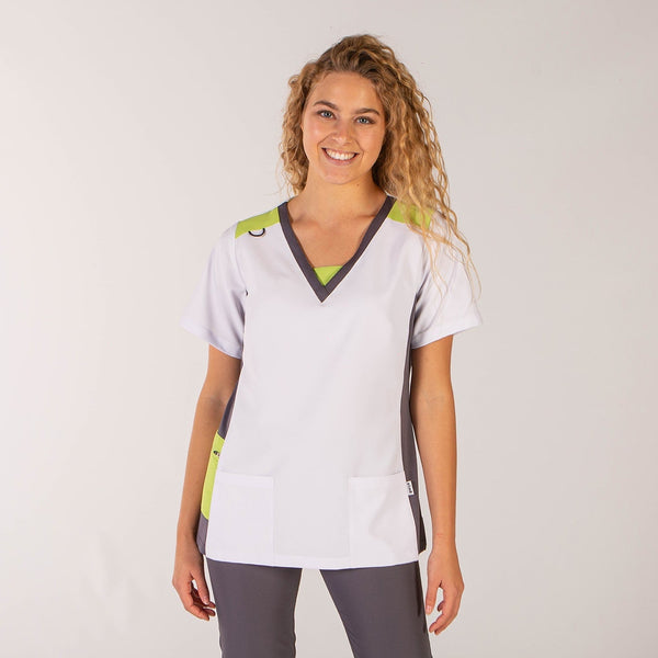 Túnica Senhora Microfibra Elastik Leonor-Branca/Lima-L-RAG-Tailors-Fardas-e-Uniformes-Vestuario-Pro