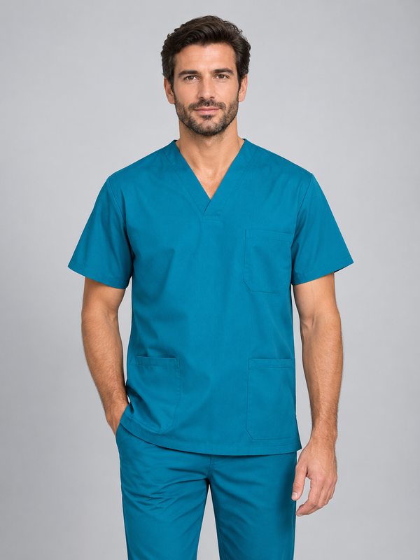 Túnica Unissexo Stretch Manga Curta-Turquesa Escuro-XS-RAG-Tailors-Fardas-e-Uniformes-Vestuario-Pro