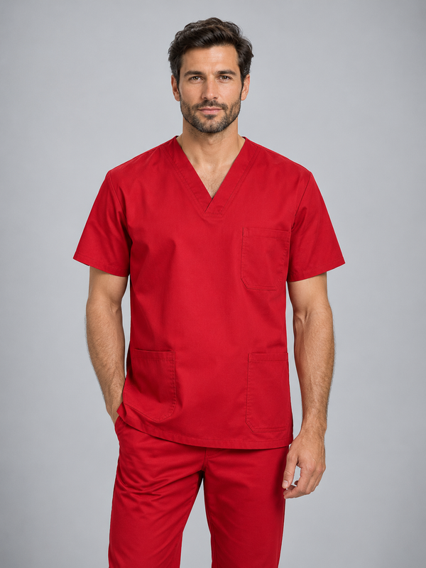 Túnica Unissexo Stretch Manga Curta-Vermelho-XS-RAG-Tailors-Fardas-e-Uniformes-Vestuario-Pro