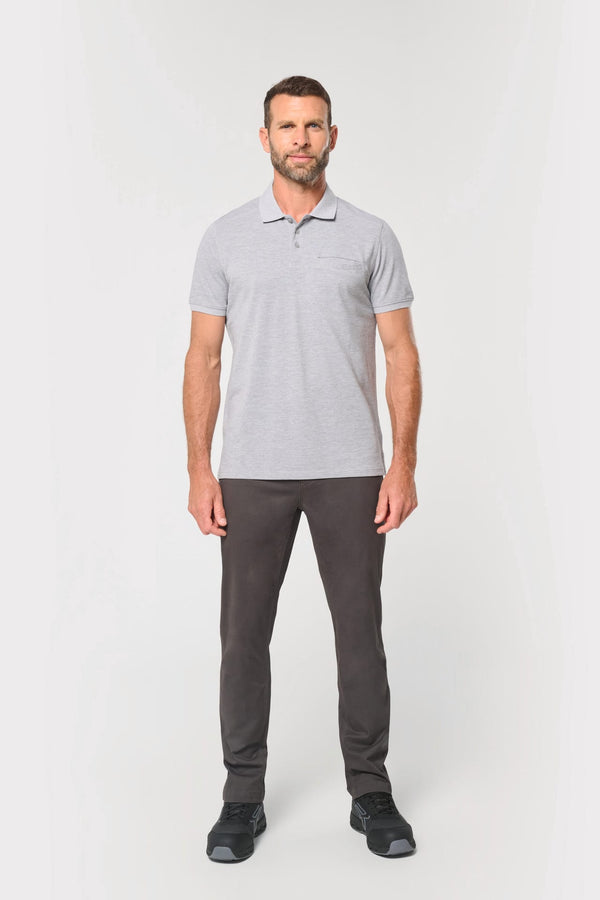 Polo unissexo eco-responsável com bolso no peito