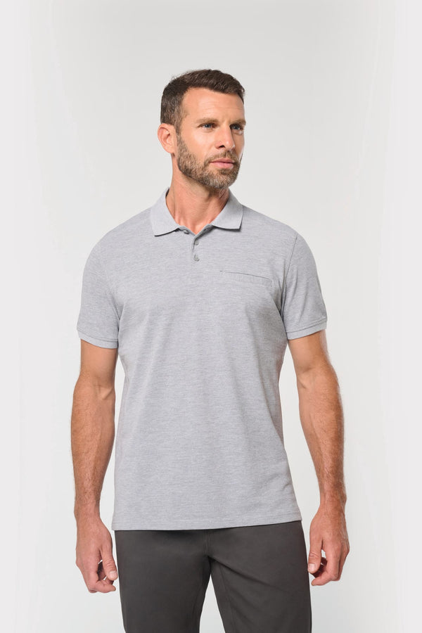 Polo unissexo eco-responsável com bolso no peito
