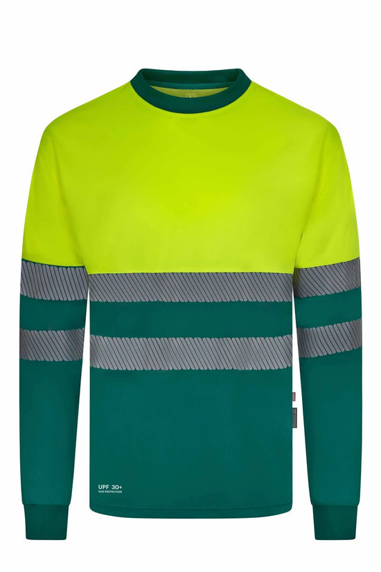 T-shirt de algodão bicolor manga comprida faixas segmentadas-Verde/amarelo Fluorescente - 02/20-S-RAG-Tailors-Fardas-e-Uniformes-Vestuario-Pro
