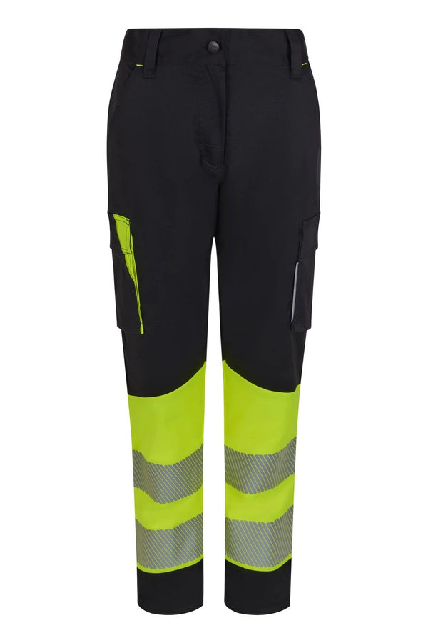 Calças Stretch recicladas bicolor com faixas segmentadas para mulher-Preto/amarelo Fluorescente - 00/20-XS-RAG-Tailors-Fardas-e-Uniformes-Vestuario-Pro