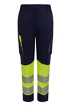 Calças Stretch recicladas bicolor com faixas segmentadas para mulher-Azul Navy/amarelo Fluorescente - 61/20-XS-RAG-Tailors-Fardas-e-Uniformes-Vestuario-Pro