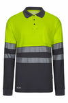 Polo de Algodão Bicolor Manga Comprida de Alta Visibilidade com Faixas Segmentadas-Cinza/amarelo Fluorescente - 08/20-S-RAG-Tailors-Fardas-e-Uniformes-Vestuario-Pro