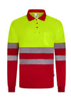 Polo de Trabalho em Poliéster Reciclado Bicolor de Manga Comprida com Fitas Refletoras Segmentadas-Vermelho/amarelo Fluorescente - 12/20-XS-RAG-Tailors-Fardas-e-Uniformes-Vestuario-Pro