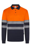 Polo de Trabalho em Poliéster Reciclado Bicolor de Manga Comprida com Fitas Refletoras Segmentadas-Azul Navy/laranja Fluorescente - 61/19-XS-RAG-Tailors-Fardas-e-Uniformes-Vestuario-Pro