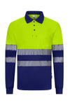 Polo de Trabalho em Poliéster Reciclado Bicolor de Manga Comprida com Fitas Refletoras Segmentadas-Azul Royal/amarelo Fluorescente - 09/20-XS-RAG-Tailors-Fardas-e-Uniformes-Vestuario-Pro