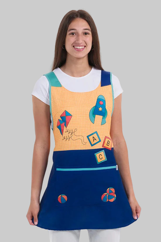 Avental Educadora Infantil Cometa e Foguetes-Amarela/Azul-UNICA-RAG-Tailors-Fardas-e-Uniformes-Vestuario-Pro