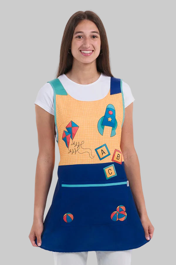 Avental Educadora Infantil Cometa e Foguetes-Amarela/Azul-UNICA-RAG-Tailors-Fardas-e-Uniformes-Vestuario-Pro