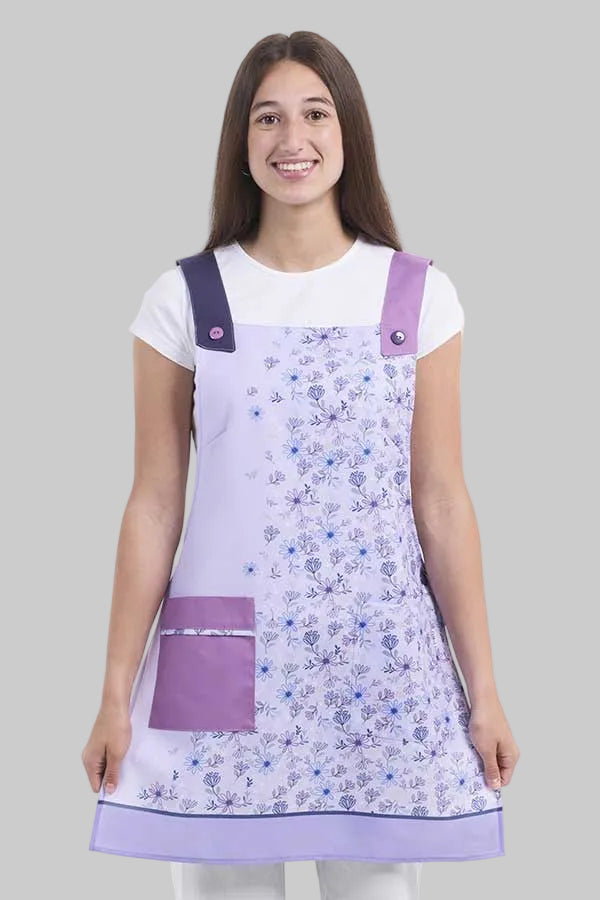 Avental Lilás com estampado de flores para educadora-Lilás-UNICA-RAG-Tailors-Fardas-e-Uniformes-Vestuario-Pro