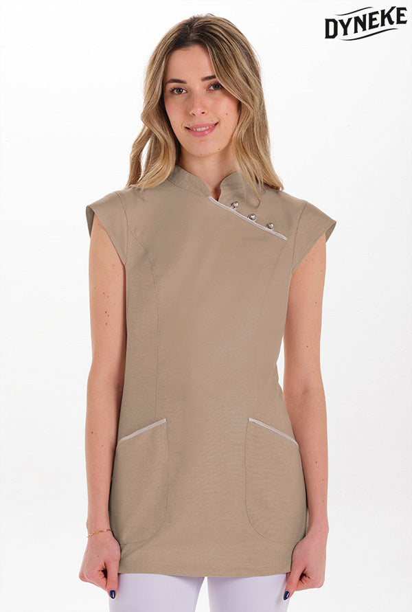 Avental bege com vivos de cetim para comércio e estética-Beig - 709-Único-RAG-Tailors-Fardas-e-Uniformes-Vestuario-Pro