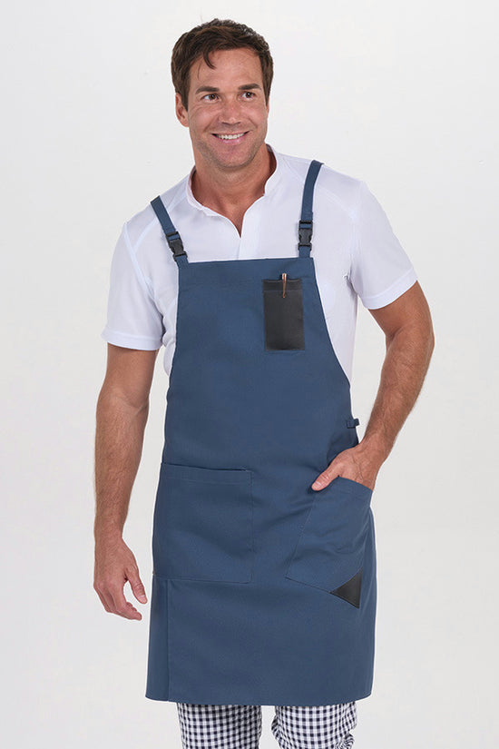 Avental com Peitilho e Pormenor em Pele Sintética-Azul Petróleo - 466-Único-RAG-Tailors-Fardas-e-Uniformes-Vestuario-Pro