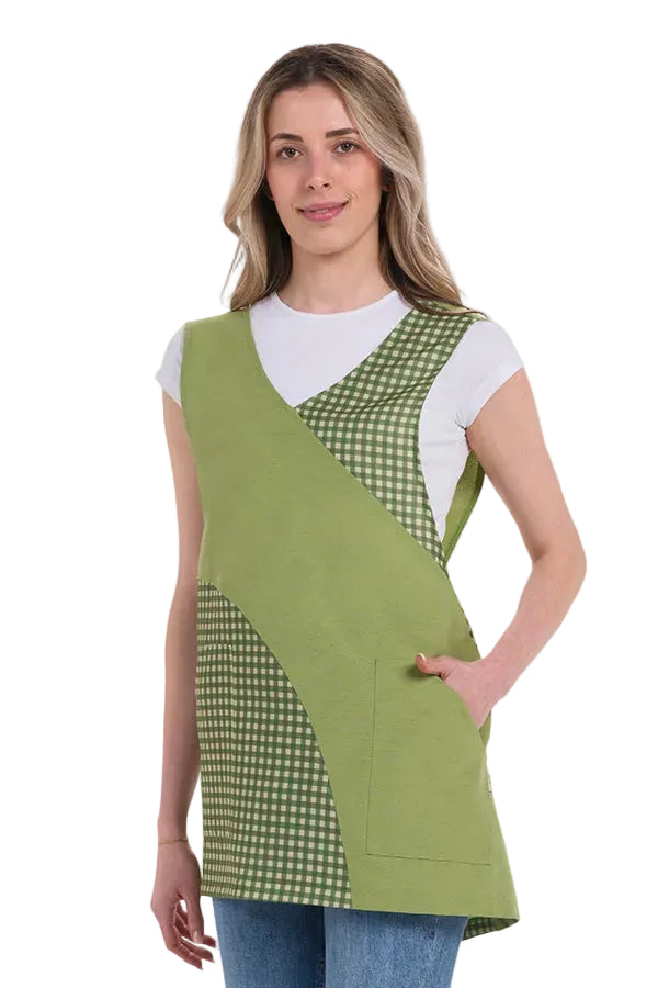 Avental cruzado para Educadoras com Padrão Xadrez Verde-Verde - 8156385G-M-RAG-Tailors-Fardas-e-Uniformes-Vestuario-Pro