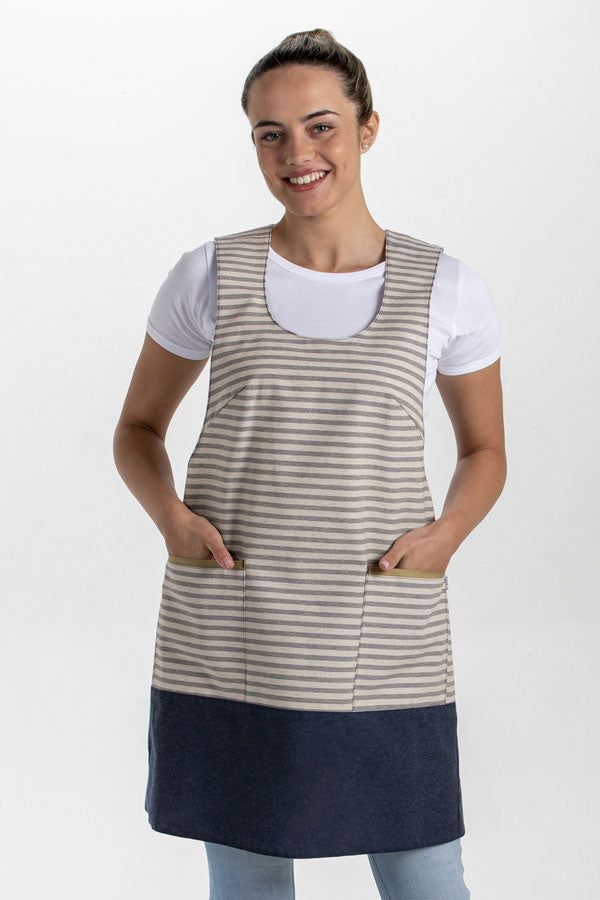 Avental de Educadora Cruzado-LISTAS AZUIS-Unico-RAG-Tailors-Fardas-e-Uniformes-Vestuario-Pro