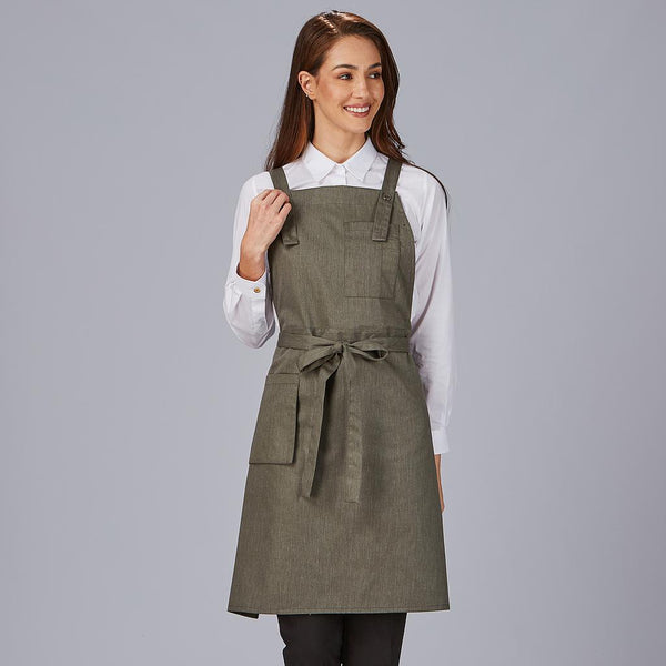 Avental de Peito com Bolsos Estilo Carteira em Sarga Reciclada 88x74 cm-Verde Caqui-149-UD-RAG-Tailors-Fardas-e-Uniformes-Vestuario-Pro
