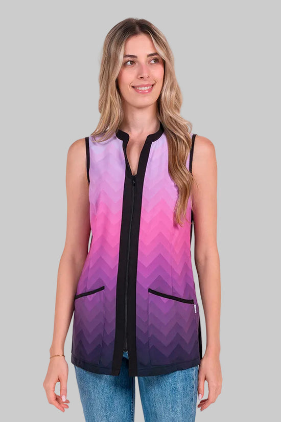 Bata Feminina de Microfibra Elástica Sem Mangas com Padrão Zig Zag Fúcsia Degradê-Fucsia - 351-M-RAG-Tailors-Fardas-e-Uniformes-Vestuario-Pro