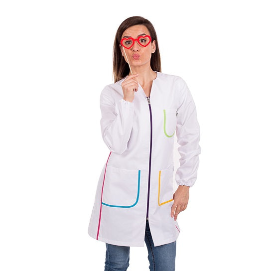 Bata Senhora com Vivos Coloridos-XS-Branco-RAG-Tailors-Fardas-e-Uniformes-Vestuario-Pro