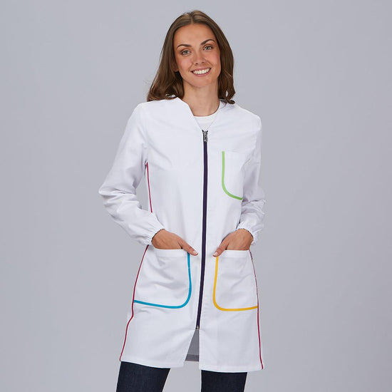 Bata Senhora com Vivos Coloridos-XS-Branco - 101-RAG-Tailors-Fardas-e-Uniformes-Vestuario-Pro