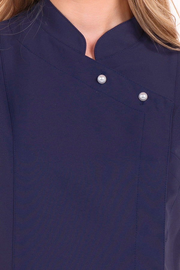 Bata cintada com gola padre e botões pérola-RAG-Tailors-Fardas-e-Uniformes-Vestuario-Pro