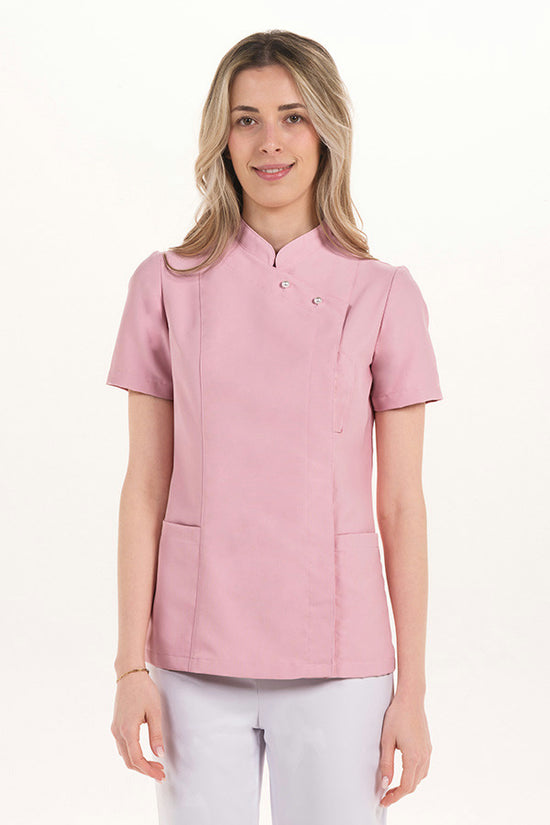 Bata cintada com gola padre e botões pérola-Rosa - 481-XS / (SP)-RAG-Tailors-Fardas-e-Uniformes-Vestuario-Pro