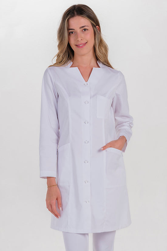 Bata comprida de senhora com botão transparente-Branco - 700-XS / (SP)-RAG-Tailors-Fardas-e-Uniformes-Vestuario-Pro