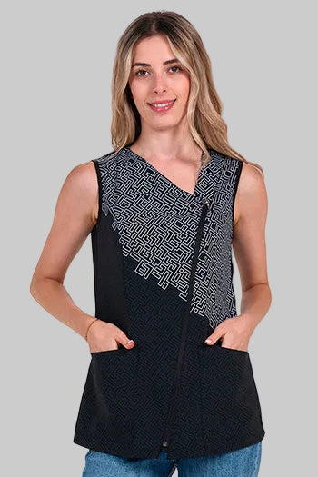 Bata de Comércio Preta e Branca Tetris Sem Mangas-Preto - 786-M-RAG-Tailors-Fardas-e-Uniformes-Vestuario-Pro