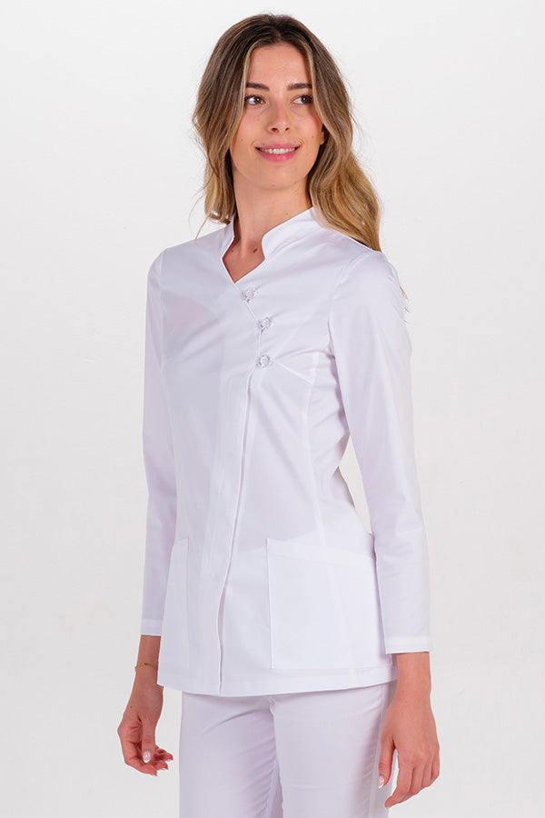 Bata de Senhora Elástica Cruzada com Botões Transparentes-RAG-Tailors-Fardas-e-Uniformes-Vestuario-Pro
