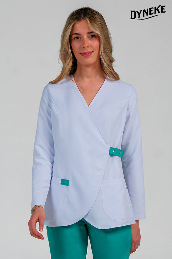 Bata de Trabalho Cruzada de Manga Comprida com Cinto-Verde - 856-XS / (SP)-RAG-Tailors-Fardas-e-Uniformes-Vestuario-Pro